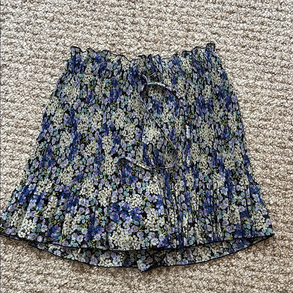 Floral Pleated Skort in Blue and Black
